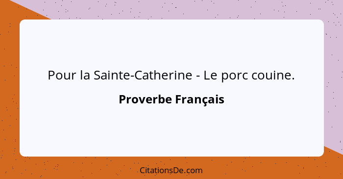 Pour la Sainte-Catherine - Le porc couine.... - Proverbe Français