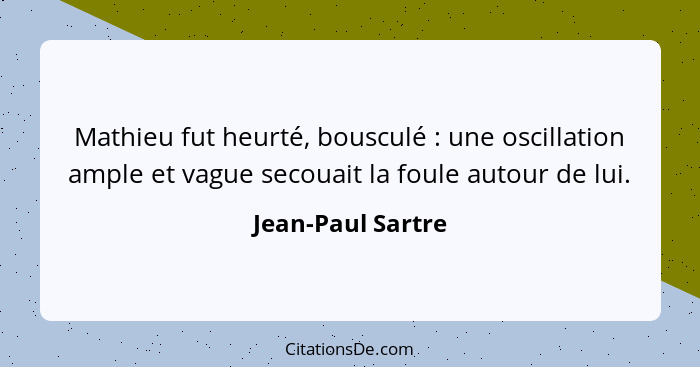 Mathieu fut heurté, bousculé : une oscillation ample et vague secouait la foule autour de lui.... - Jean-Paul Sartre