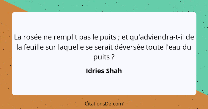 La rosée ne remplit pas le puits ; et qu'adviendra-t-il de la feuille sur laquelle se serait déversée toute l'eau du puits ?... - Idries Shah