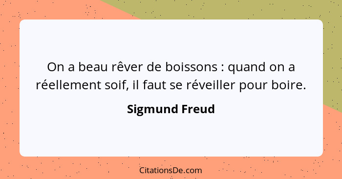 On a beau rêver de boissons : quand on a réellement soif, il faut se réveiller pour boire.... - Sigmund Freud