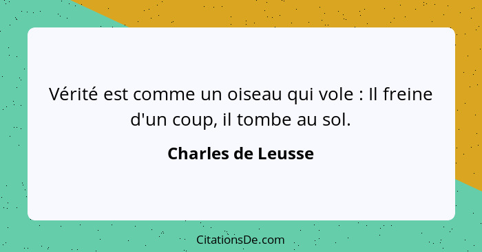 Vérité est comme un oiseau qui vole : Il freine d'un coup, il tombe au sol.... - Charles de Leusse