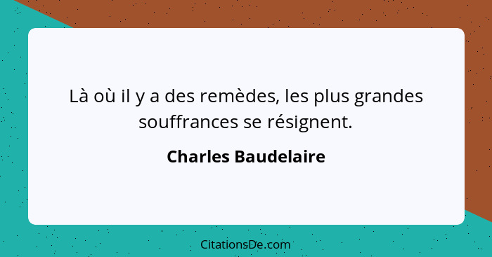 Là où il y a des remèdes, les plus grandes souffrances se résignent.... - Charles Baudelaire