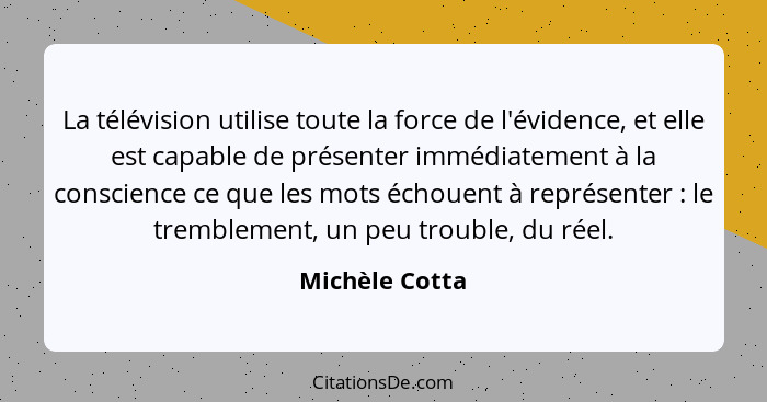 La télévision utilise toute la force de l'évidence, et elle est capable de présenter immédiatement à la conscience ce que les mots éch... - Michèle Cotta