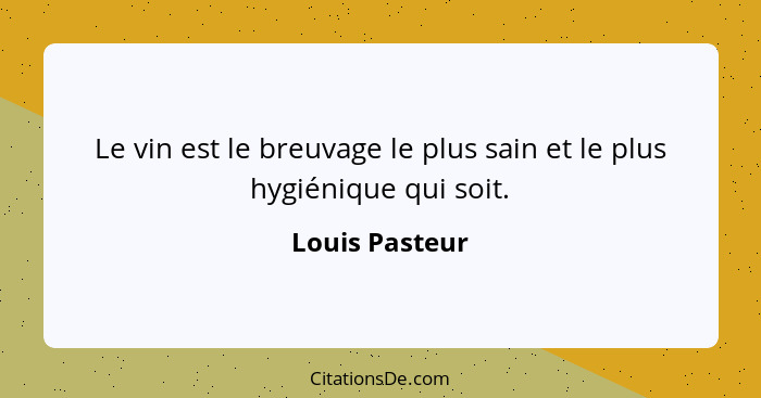 Le vin est le breuvage le plus sain et le plus hygiénique qui soit.... - Louis Pasteur