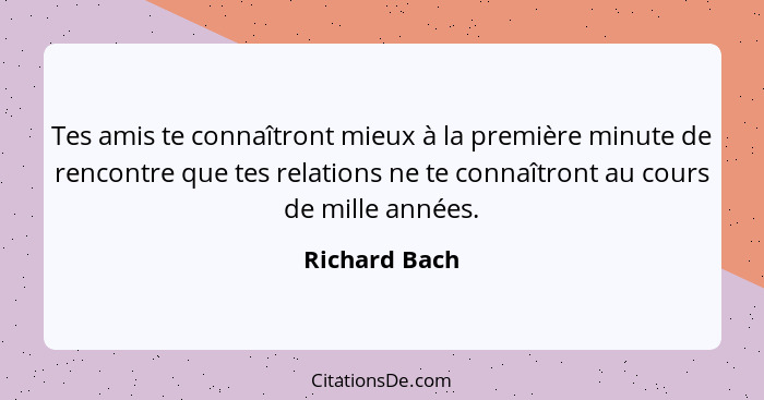 Tes amis te connaîtront mieux à la première minute de rencontre que tes relations ne te connaîtront au cours de mille années.... - Richard Bach