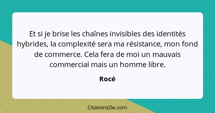 Et si je brise les chaînes invisibles des identités hybrides, la complexité sera ma résistance, mon fond de commerce. Cela fera de moi un mauva... - Rocé