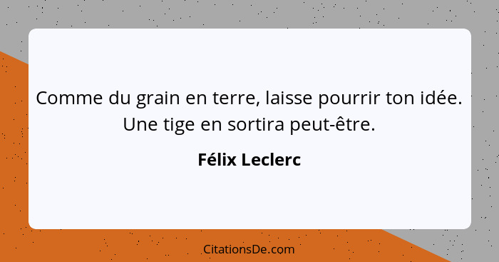 Comme du grain en terre, laisse pourrir ton idée. Une tige en sortira peut-être.... - Félix Leclerc