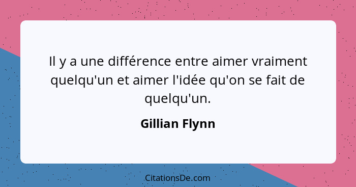 Il y a une différence entre aimer vraiment quelqu'un et aimer l'idée qu'on se fait de quelqu'un.... - Gillian Flynn