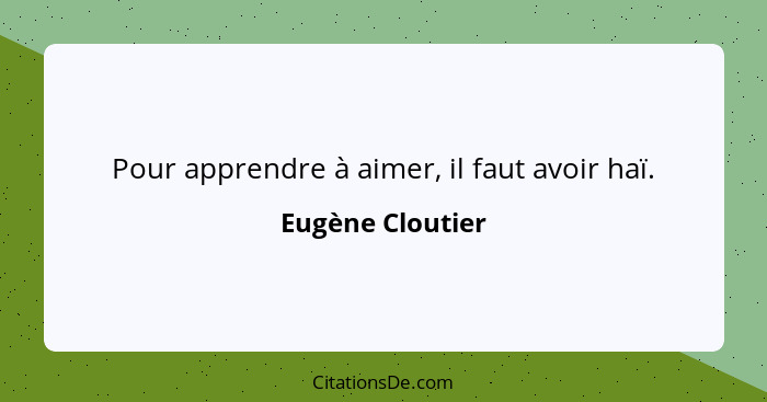 Pour apprendre à aimer, il faut avoir haï.... - Eugène Cloutier