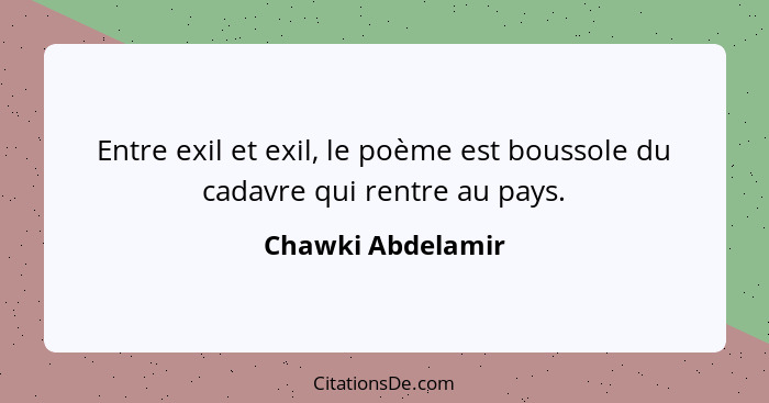 Entre exil et exil, le poème est boussole du cadavre qui rentre au pays.... - Chawki Abdelamir