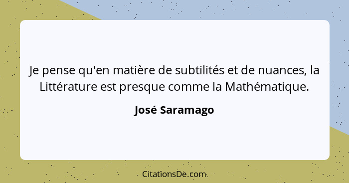 Je pense qu'en matière de subtilités et de nuances, la Littérature est presque comme la Mathématique.... - José Saramago