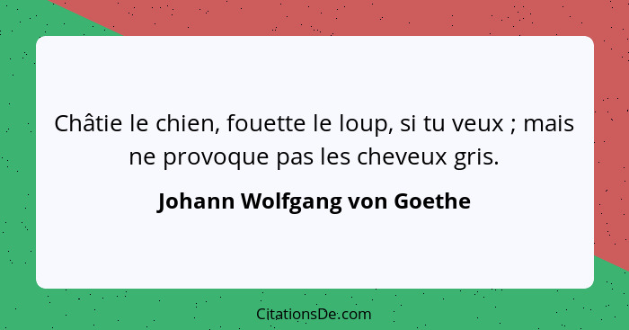 Châtie le chien, fouette le loup, si tu veux ; mais ne provoque pas les cheveux gris.... - Johann Wolfgang von Goethe