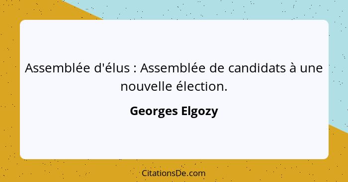 Assemblée d'élus : Assemblée de candidats à une nouvelle élection.... - Georges Elgozy