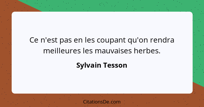 Ce n'est pas en les coupant qu'on rendra meilleures les mauvaises herbes.... - Sylvain Tesson