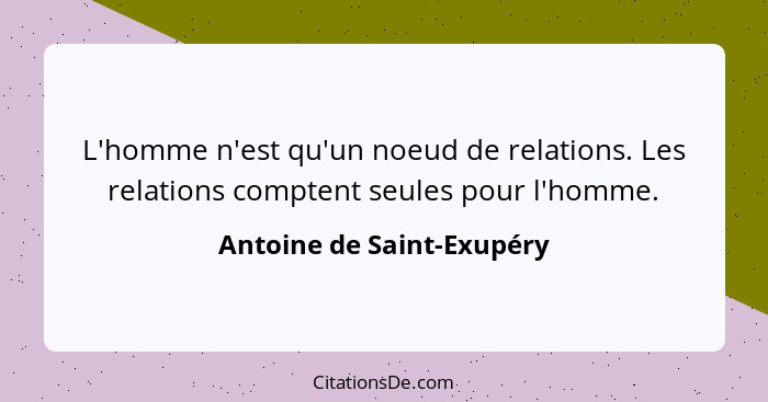 L'homme n'est qu'un noeud de relations. Les relations comptent seules pour l'homme.... - Antoine de Saint-Exupéry