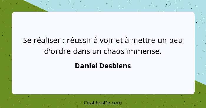 Se réaliser : réussir à voir et à mettre un peu d'ordre dans un chaos immense.... - Daniel Desbiens