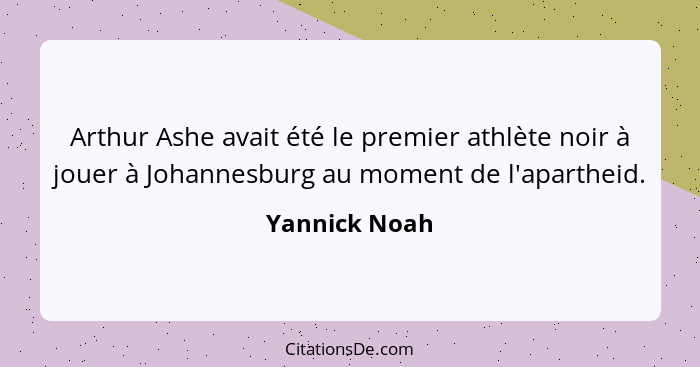 Arthur Ashe avait été le premier athlète noir à jouer à Johannesburg au moment de l'apartheid.... - Yannick Noah