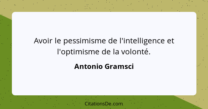 Avoir le pessimisme de l'intelligence et l'optimisme de la volonté.... - Antonio Gramsci