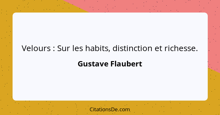 Velours : Sur les habits, distinction et richesse.... - Gustave Flaubert