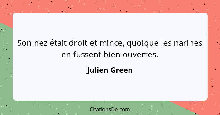 Son nez était droit et mince, quoique les narines en fussent bien ouvertes.... - Julien Green