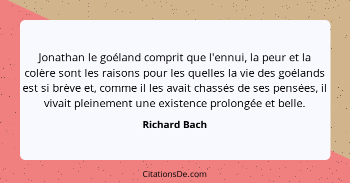 Jonathan le goéland comprit que l'ennui, la peur et la colère sont les raisons pour les quelles la vie des goélands est si brève et, co... - Richard Bach