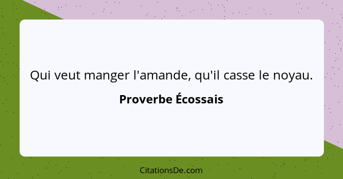 Qui veut manger l'amande, qu'il casse le noyau.... - Proverbe Écossais