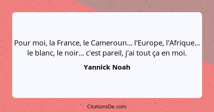 Pour moi, la France, le Cameroun... l'Europe, l'Afrique... le blanc, le noir... c'est pareil, j'ai tout ça en moi.... - Yannick Noah