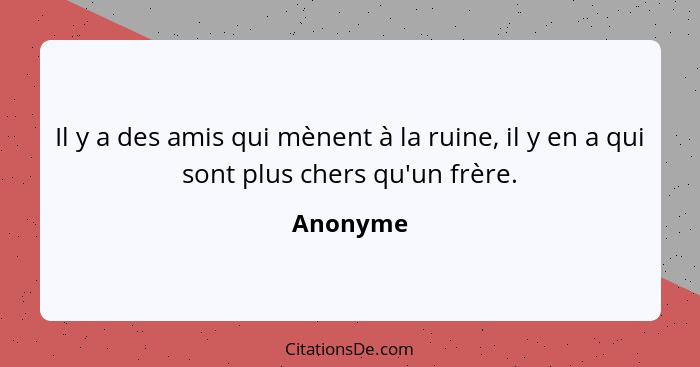 Il y a des amis qui mènent à la ruine, il y en a qui sont plus chers qu'un frère.... - Anonyme