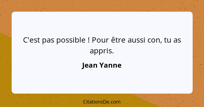 C'est pas possible ! Pour être aussi con, tu as appris.... - Jean Yanne