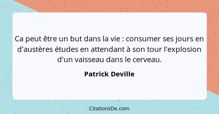 Ca peut être un but dans la vie : consumer ses jours en d'austères études en attendant à son tour l'explosion d'un vaisseau dan... - Patrick Deville