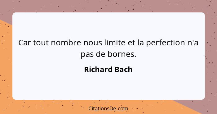 Car tout nombre nous limite et la perfection n'a pas de bornes.... - Richard Bach
