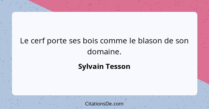 Le cerf porte ses bois comme le blason de son domaine.... - Sylvain Tesson