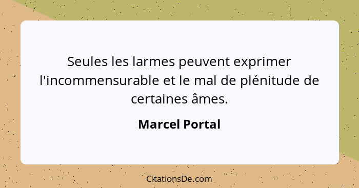 Seules les larmes peuvent exprimer l'incommensurable et le mal de plénitude de certaines âmes.... - Marcel Portal