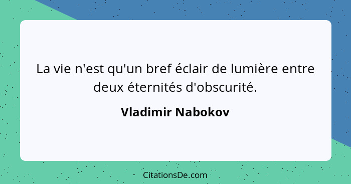 La vie n'est qu'un bref éclair de lumière entre deux éternités d'obscurité.... - Vladimir Nabokov