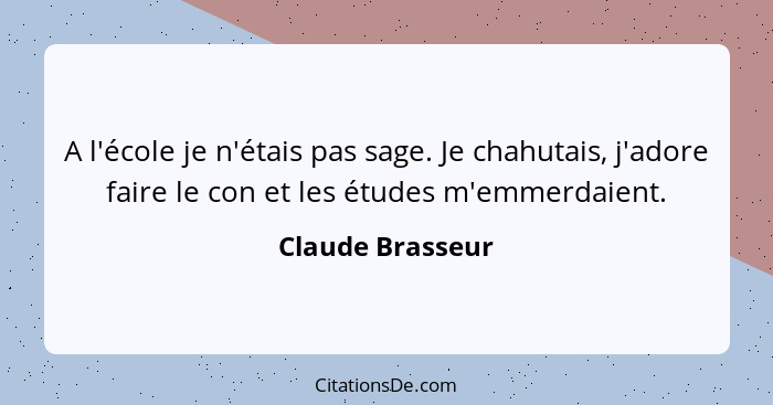 A l'école je n'étais pas sage. Je chahutais, j'adore faire le con et les études m'emmerdaient.... - Claude Brasseur