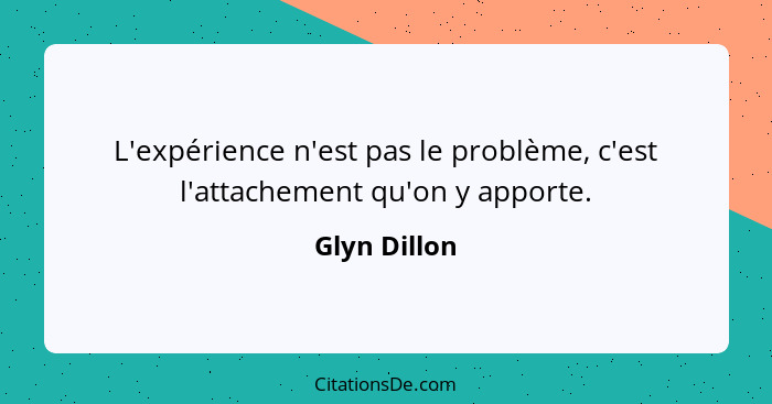 L'expérience n'est pas le problème, c'est l'attachement qu'on y apporte.... - Glyn Dillon
