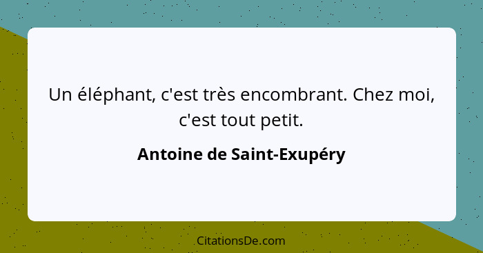 Un éléphant, c'est très encombrant. Chez moi, c'est tout petit.... - Antoine de Saint-Exupéry