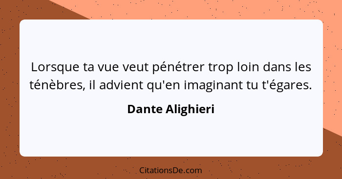 Lorsque ta vue veut pénétrer trop loin dans les ténèbres, il advient qu'en imaginant tu t'égares.... - Dante Alighieri