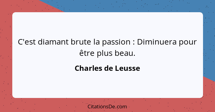 C'est diamant brute la passion : Diminuera pour être plus beau.... - Charles de Leusse