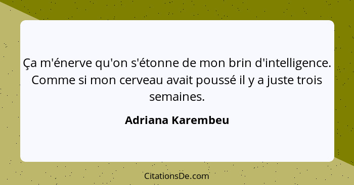 Ça m'énerve qu'on s'étonne de mon brin d'intelligence. Comme si mon cerveau avait poussé il y a juste trois semaines.... - Adriana Karembeu