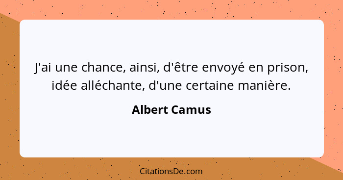 J'ai une chance, ainsi, d'être envoyé en prison, idée alléchante, d'une certaine manière.... - Albert Camus