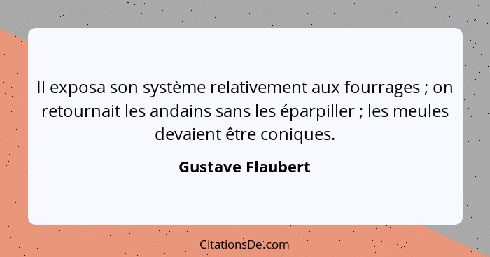 Il exposa son système relativement aux fourrages ; on retournait les andains sans les éparpiller ; les meules devaient êt... - Gustave Flaubert