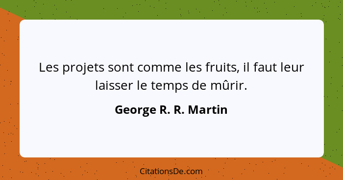 Les projets sont comme les fruits, il faut leur laisser le temps de mûrir.... - George R. R. Martin