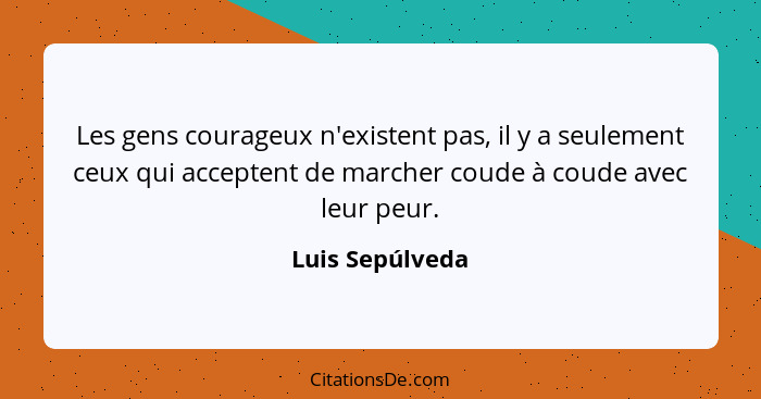 Les gens courageux n'existent pas, il y a seulement ceux qui acceptent de marcher coude à coude avec leur peur.... - Luis Sepúlveda