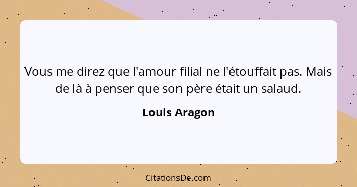 Vous me direz que l'amour filial ne l'étouffait pas. Mais de là à penser que son père était un salaud.... - Louis Aragon