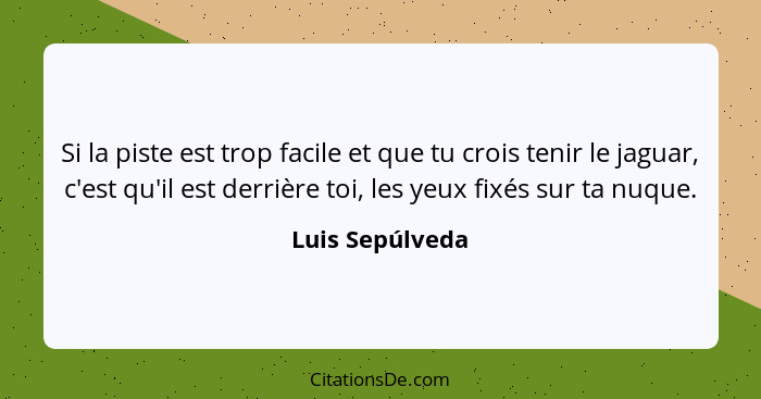 Si la piste est trop facile et que tu crois tenir le jaguar, c'est qu'il est derrière toi, les yeux fixés sur ta nuque.... - Luis Sepúlveda