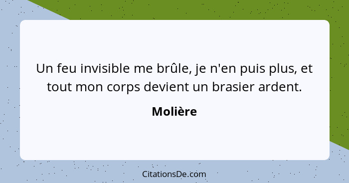 Un feu invisible me brûle, je n'en puis plus, et tout mon corps devient un brasier ardent.... - Molière