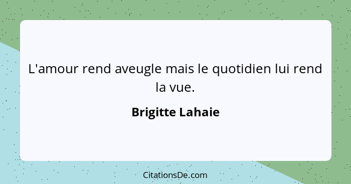 L'amour rend aveugle mais le quotidien lui rend la vue.... - Brigitte Lahaie