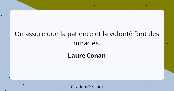 On assure que la patience et la volonté font des miracles.... - Laure Conan