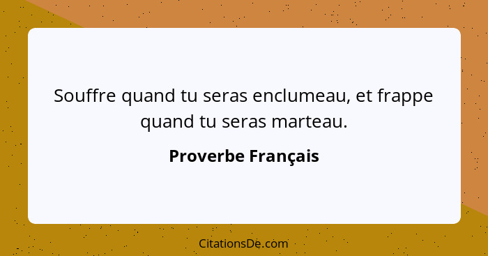 Souffre quand tu seras enclumeau, et frappe quand tu seras marteau.... - Proverbe Français